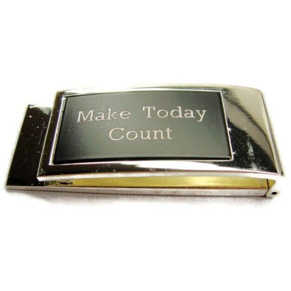 Money Clip Make Today Count Wallet Credit Card Cash ID Holder Silver Tone Black - Picture 2 of 9